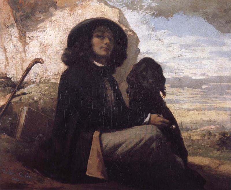Gustave Courbet Self-Portratit with Black Dog